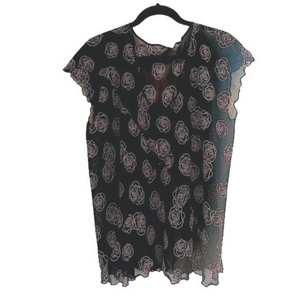 rose sheer blouse top pink & black short sleeve t-shirt 90s retro tee